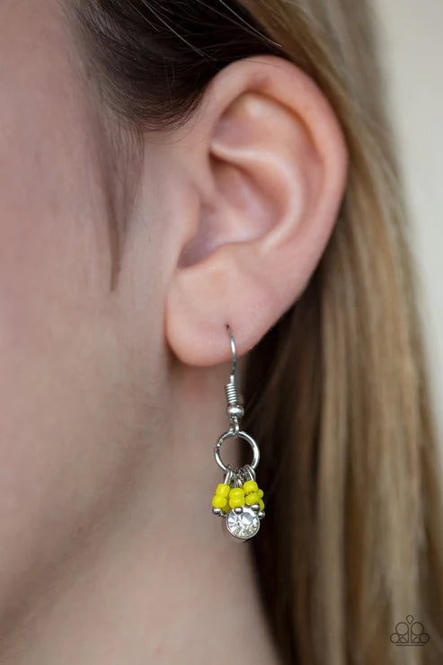 Twinkling Trinkets - Yellow Seed Bead Encrusted Hoop Earrings E#3389