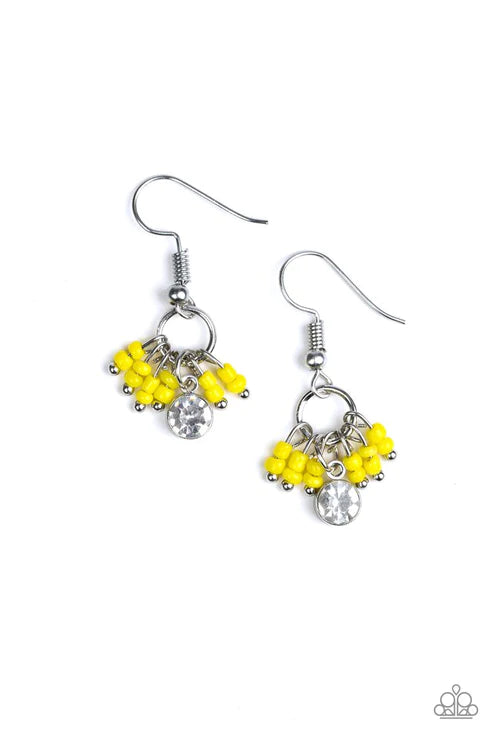 Twinkling Trinkets - Yellow Seed Bead Encrusted Hoop Earrings E#3389