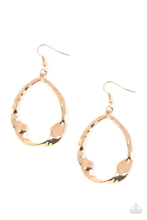 Twist Me Round - Oversized Gold Hammered Textured Twist Teardrop Earrings E#6574