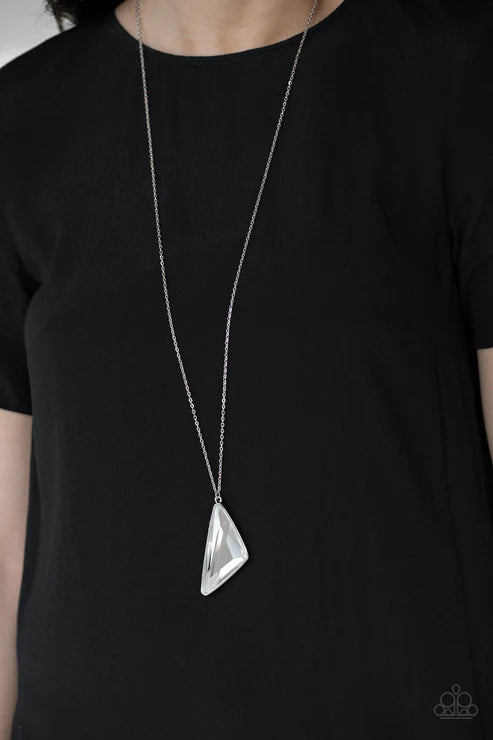 Ultra Sharp - Oversized White Edgy Triangular Faceted Necklace N#5938