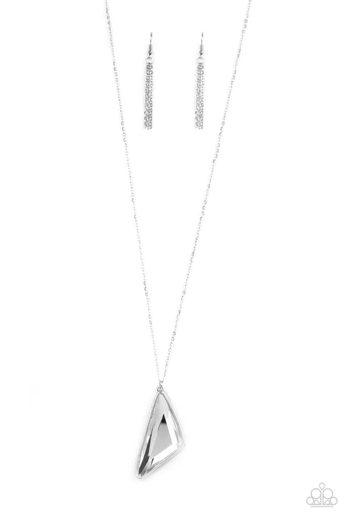 Ultra Sharp - Oversized White Edgy Triangular Faceted Necklace N#5938