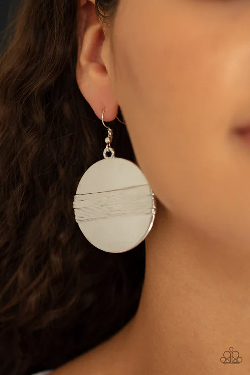 Ultra Uptown - Oversized Silver Textured Wrapped Disc Earrings E#3916