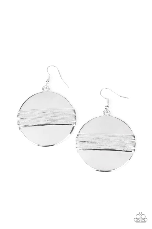 Ultra Uptown - Oversized Silver Textured Wrapped Disc Earrings E#3916