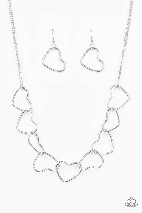 2-Piece Oversized Silver 3D Heart Silhouette Connected Tiffany Clasp Set SET#5212
