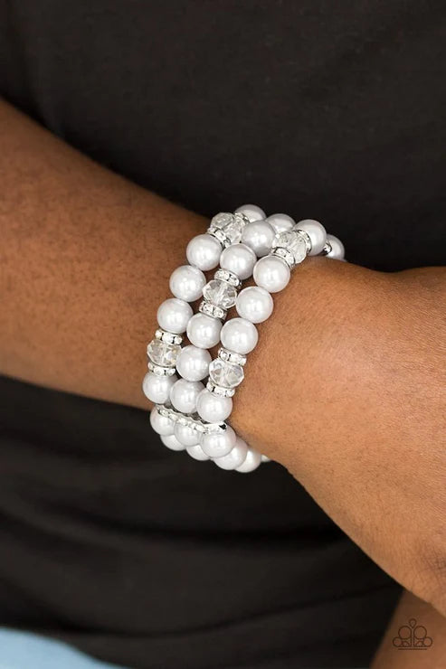 Undeniably Dapper - Silver Pearl Encrusted Crystal Bracelet B#5575