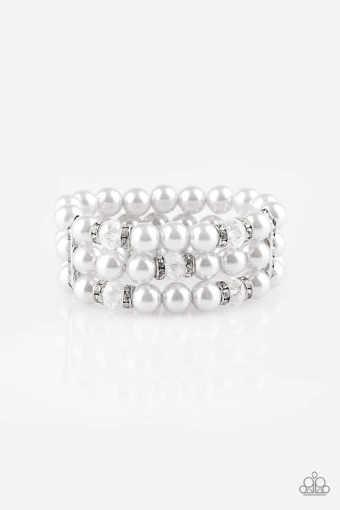 Undeniably Dapper - Silver Pearl Encrusted Crystal Bracelet B#5575