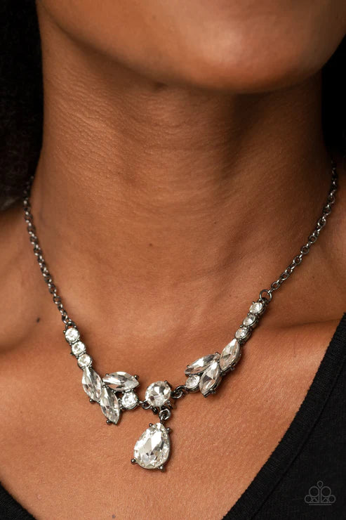 Unrivaled Sparkle - Oversized Black Tier Marquise Cut/Teardrop Encrusted Necklace N#3805