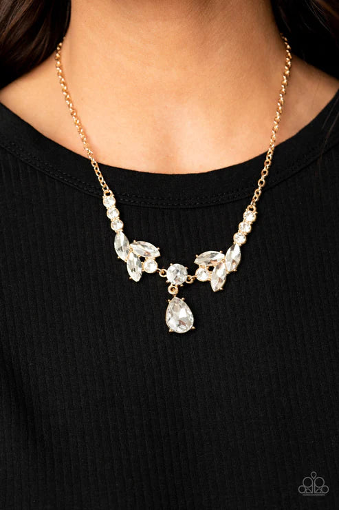 Unrivaled Sparkle - Oversized Gold Tier Marquise Cut/Teardrop Encrusted Necklace N#316