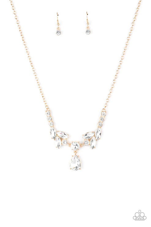 Unrivaled Sparkle - Oversized Gold Tier Marquise Cut/Teardrop Encrusted Necklace N#316