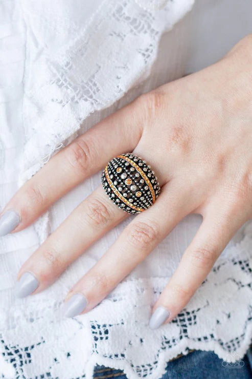 Up In ARMOR - Oversized Orange Encrusted Studded Industrial Ring R#6032