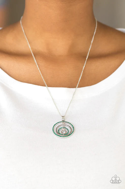 Upper East Side - Green "Dizzy/Spin" Circular Encrusted Necklace N#6027