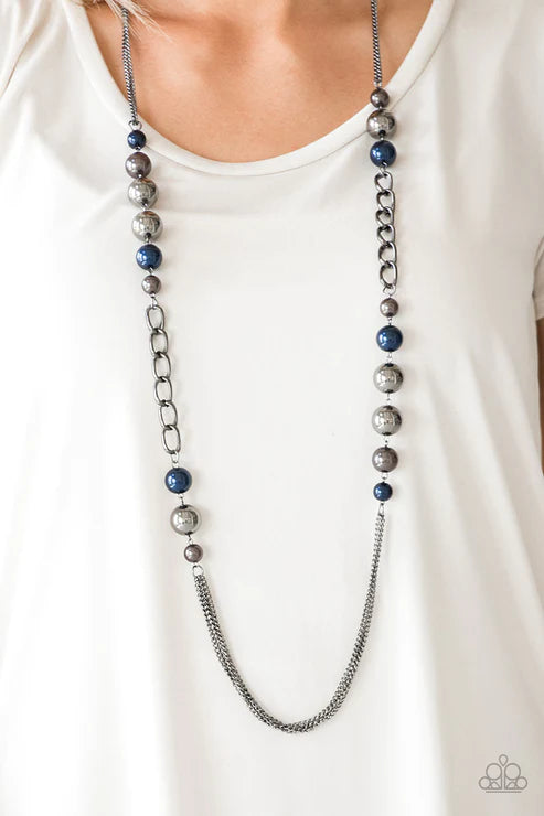 Uptown Talker - Oversized Multi (Gunmetal/Blue) Pearl Chain Drape Necklace N#5267