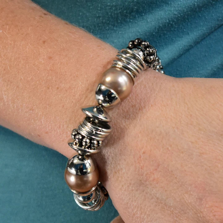 Uptown Tease- Oversized Brown Pearl Mismatched Accent Encrusted Bracelet B#3110