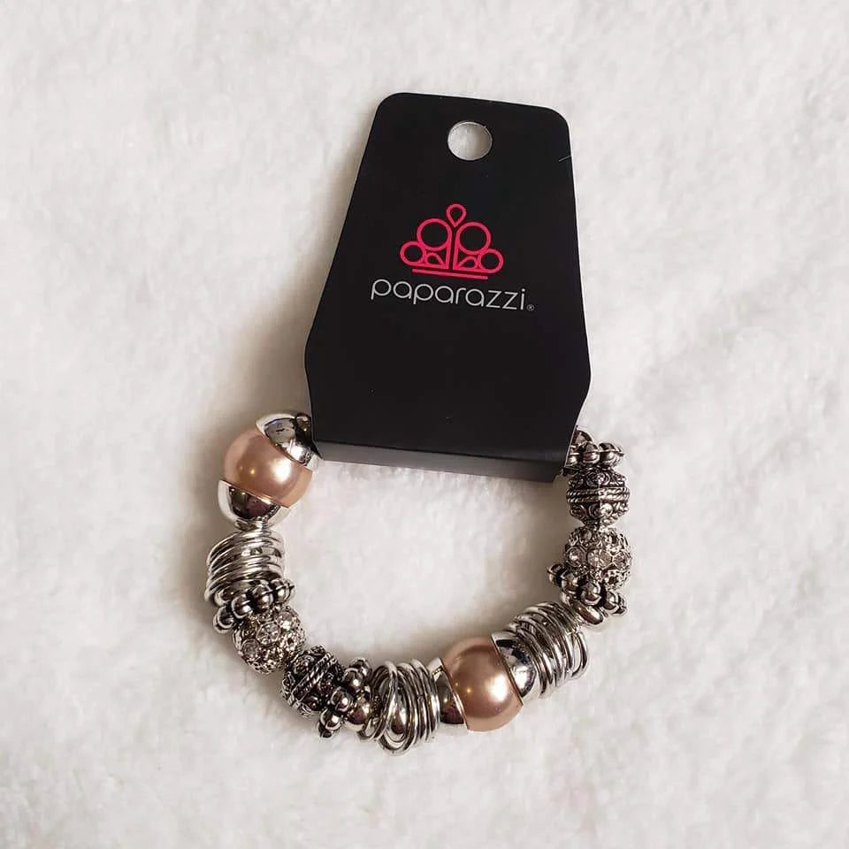 Uptown Tease- Oversized Brown Pearl Mismatched Accent Encrusted Bracelet B#3110