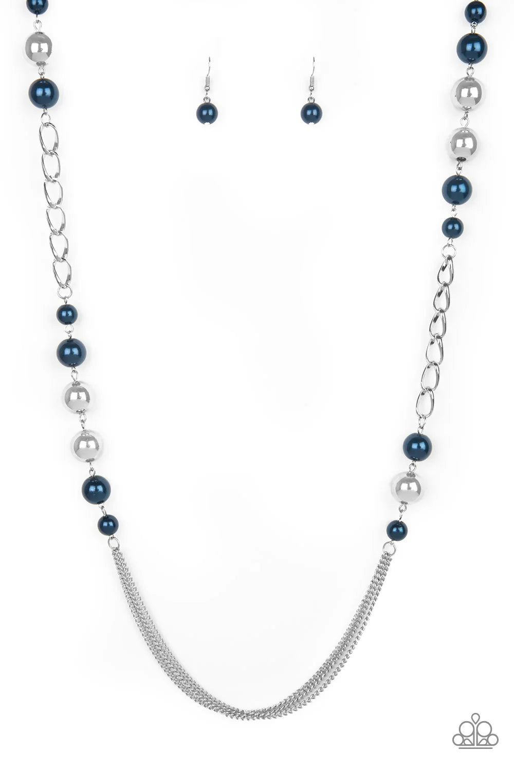 Uptown Talker - Oversized Blue/Silver Pearl Chain Drape Necklace N#7146