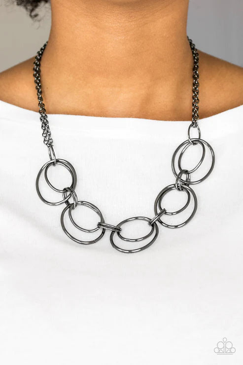 Urban Orbit - Black Doubled Hoop Link Industrial Necklace N#4440