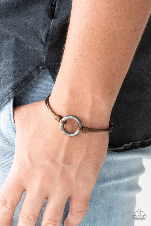 Urban Outsider - Brown/Gunmetal Knotted Cord Faceted Hoop Adjustable Sliding Knot Closure Urban Bracelet B#3395