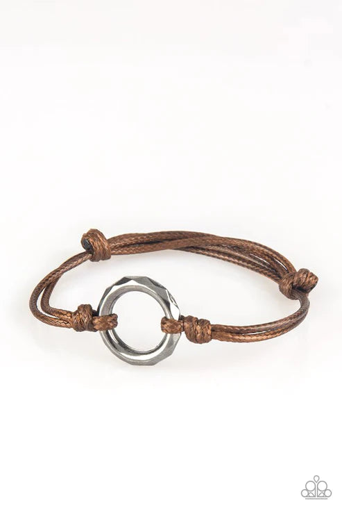 Urban Outsider - Brown/Gunmetal Knotted Cord Faceted Hoop Adjustable Sliding Knot Closure Urban Bracelet B#3395