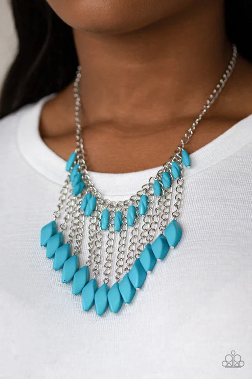 Venturous Vibes - Blue Faceted Free-Falling Chain Fringe Necklace N#3992