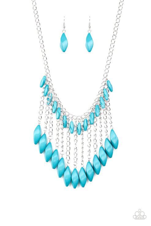 Venturous Vibes - Blue Faceted Free-Falling Chain Fringe Necklace N#3992