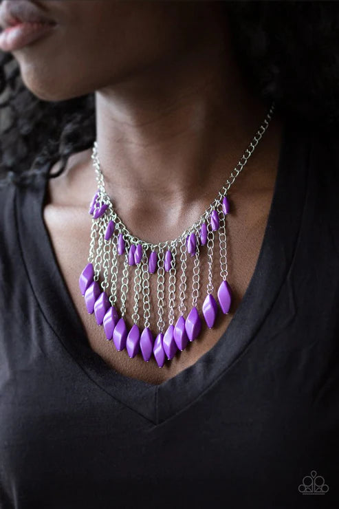Venturous Vibes - Purple Faceted Free-Falling Chain Fringe Necklace N#4503