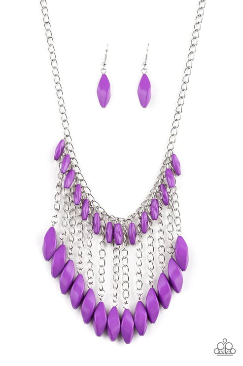 Venturous Vibes - Purple Faceted Free-Falling Chain Fringe Necklace N#4503
