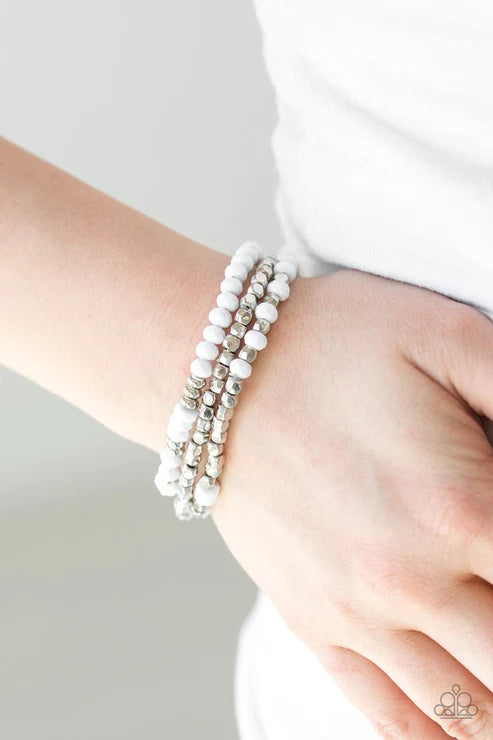 Very Vivacious - White/Silver Mishmash Faceted Bracelet Stack B#4759