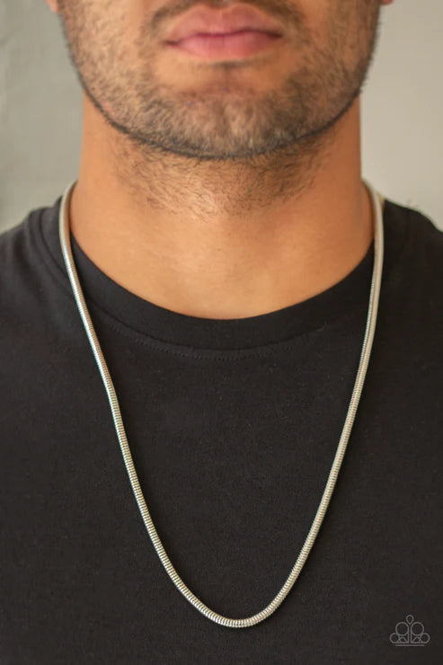 Victory Lap - Oversized Silver Rounded High-Sheen Shimmer Snake Chain Link Urban Necklace N#4784