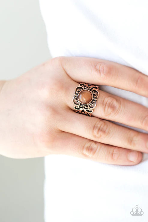 Vienna View - Copper Swirl Floral Cat's Eye Moonstone Ring R#5683