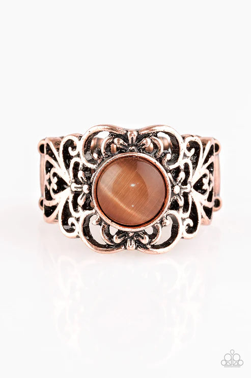Vienna View - Copper Swirl Floral Cat's Eye Moonstone Ring R#5683