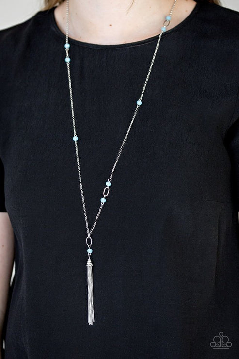 Vienna Voyage - Blue Opaque/Silver Elongated Wanderlust Tassel Accent Necklace N#3659