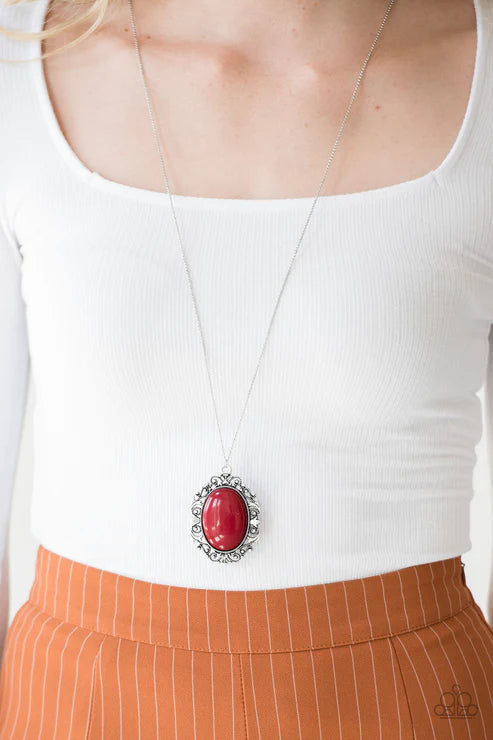 Vintage Vanity - Robust Red Rock Studded Frill Necklace N#5294