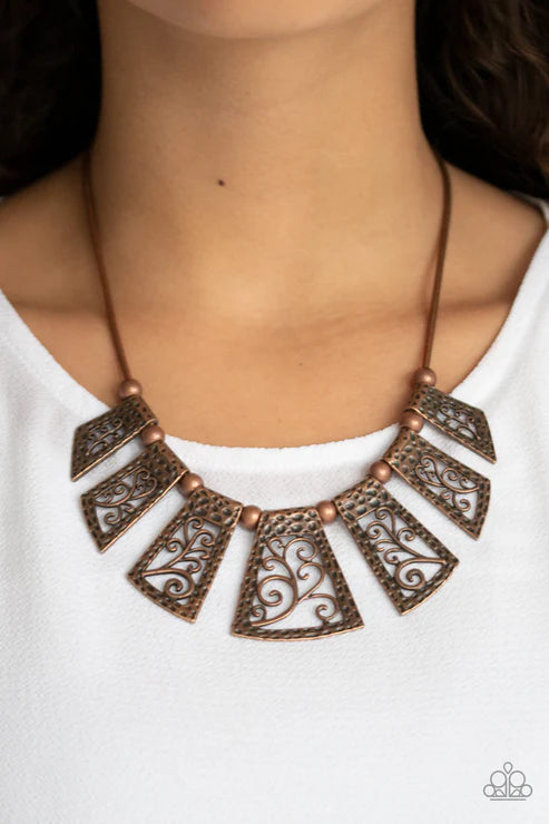 Vintage Vineyard - Copper Hammered Filigree Vine Slide Along Necklace N#4394