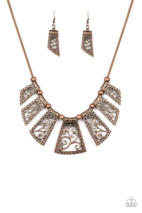 Vintage Vineyard - Copper Hammered Filigree Vine Slide Along Necklace N#4394