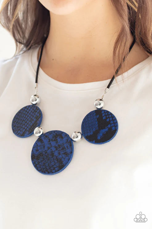 Viper Pit - Oversized Blue/Black Wild Python Leather Necklace N#2950