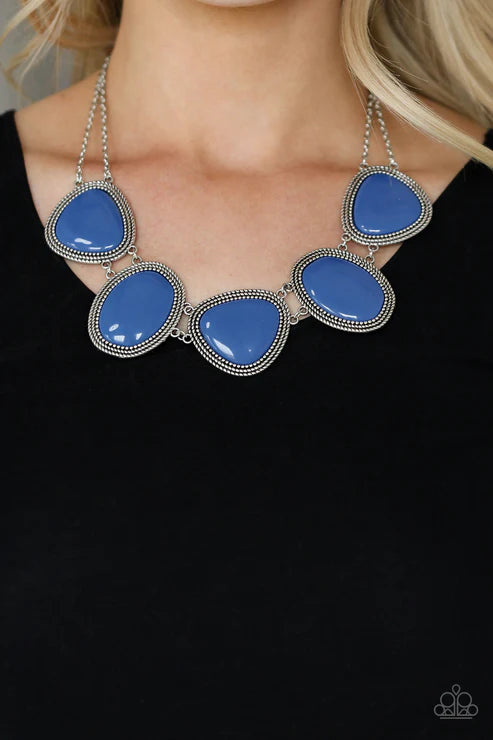 Viva La VIVID - Oversized Dramatic Bright Blue Textured Asymmetrical Oval/Triangular Studded "Puffy" Necklace N#3999
