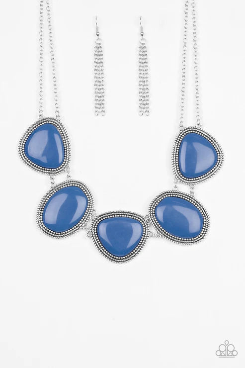 Viva La VIVID - Oversized Dramatic Bright Blue Textured Asymmetrical Oval/Triangular Studded "Puffy" Necklace N#3999