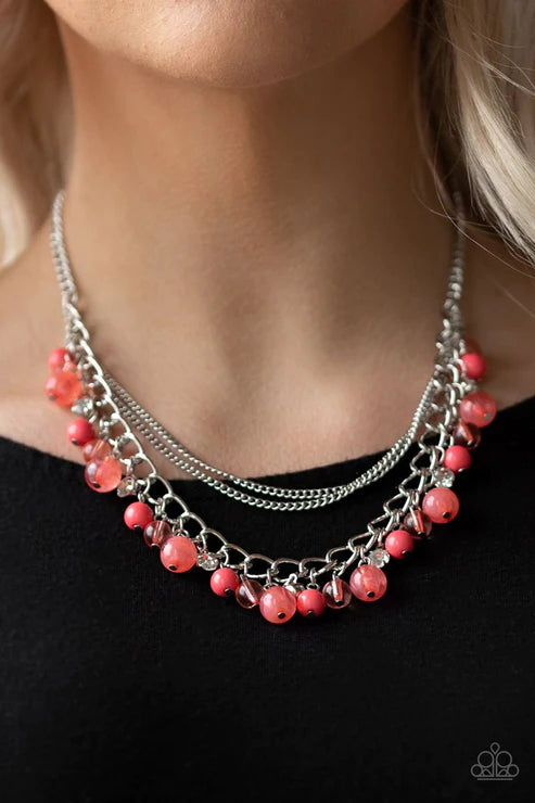 Wait and SEA - Bubbly Orange (Coral) Mismatched Encrusted Fringe Necklace N#4011