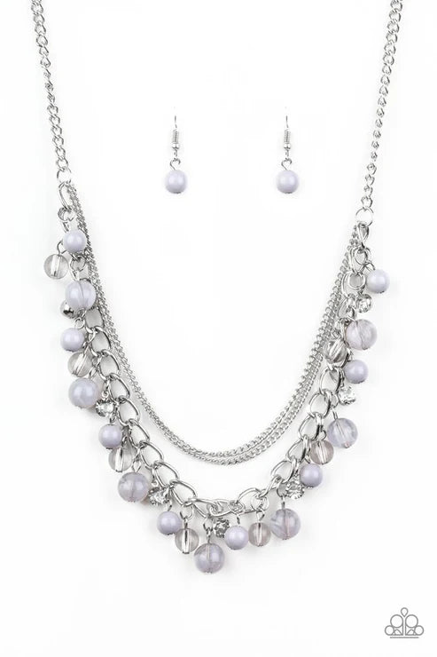Wait and SEA - Silver/Gray Mismatched Encrusted Fringe Necklace N#6511