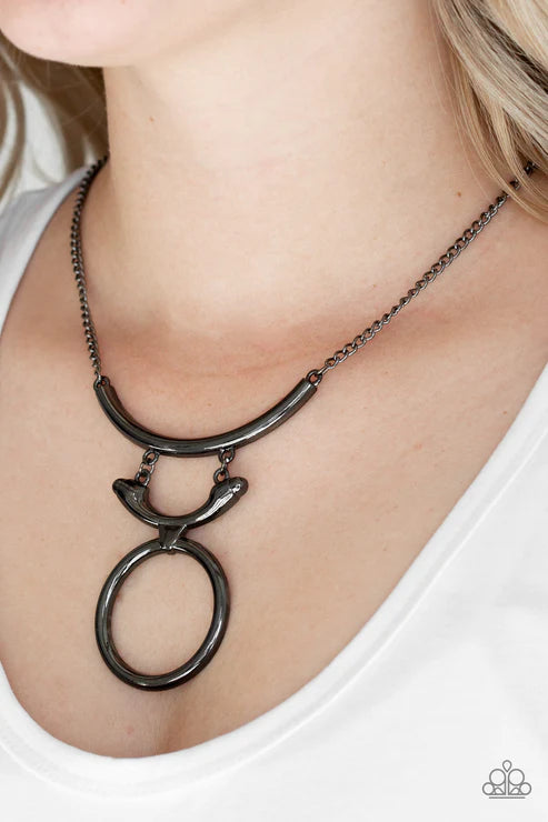 Walk Like An Egyptian - Black Egyptian Crescent Hoop Tribal Necklace N#3654