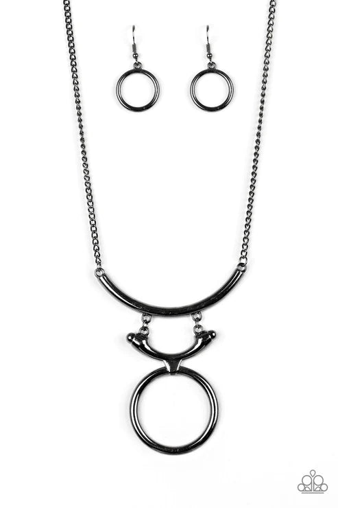 Walk Like An Egyptian - Black Egyptian Crescent Hoop Tribal Necklace N#3654