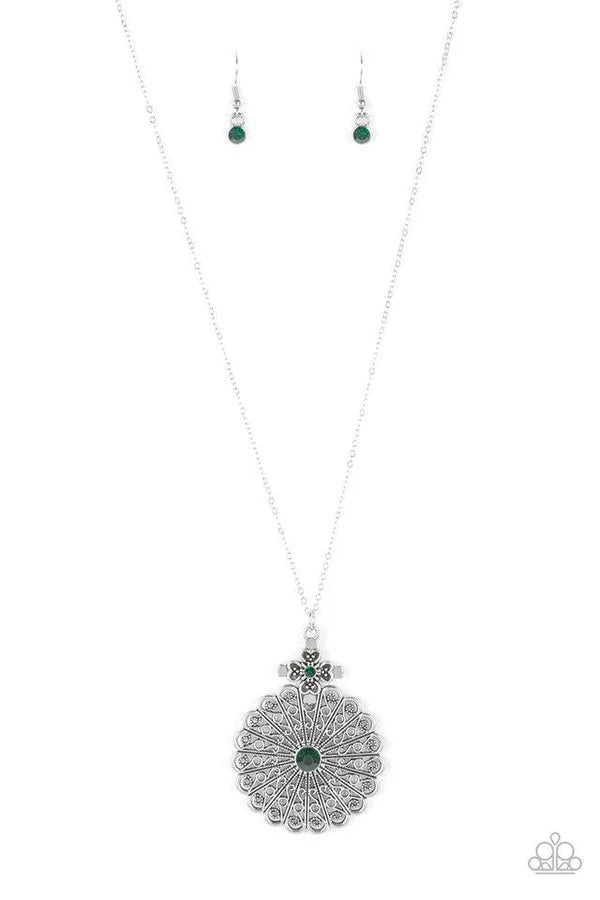 Walk On The WILDFLOWER Side - Green Filigree Floral Petals Necklace N#6919
