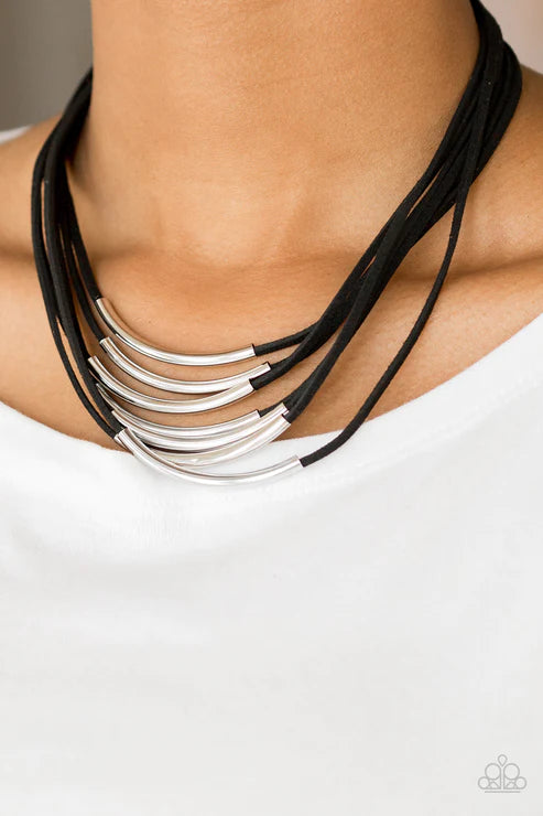 Walk The WALKABOUT - Black Slide Along Rods Suede Necklace N#3644