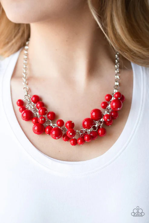 Walk This BROADWAY - Bubbly Red Fringe Necklace N#6982