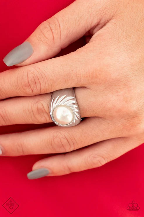 Wall Street Whimsical - White Swirl Spiral Pearl Ring R#5497
