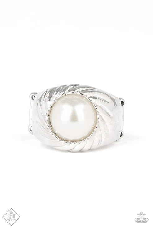 Wall Street Whimsical - White Swirl Spiral Pearl Ring R#5497