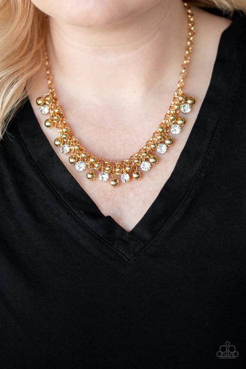 Wall Street Winner - Oversized Gold Interlocked Fringe Necklace N#3862