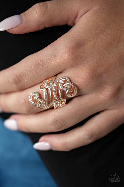 Waltzing Wonders - Oversized Gold/Rose Gold Intertwine Swirl Ribbon Butterfly Encrusted Ring R#5207