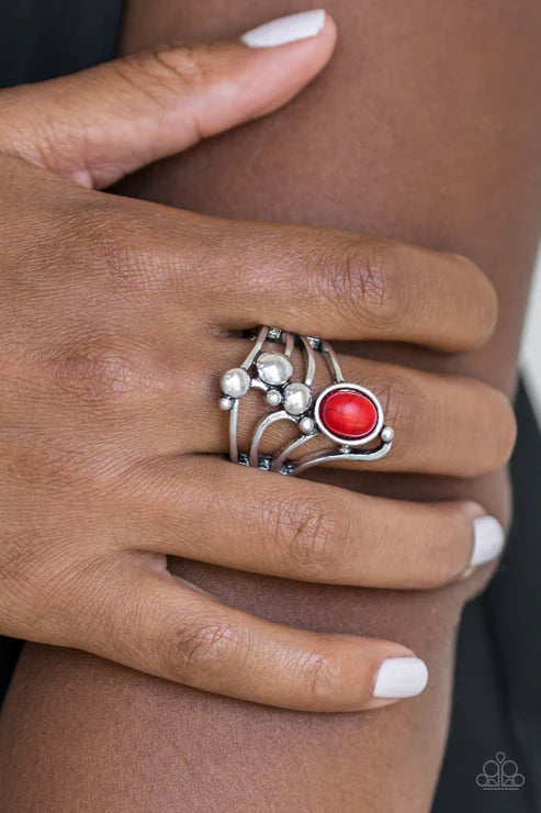 Wanderlust Wanderer - Bubbly Red Dotted Swoop Stone Stacked Ring R#6841