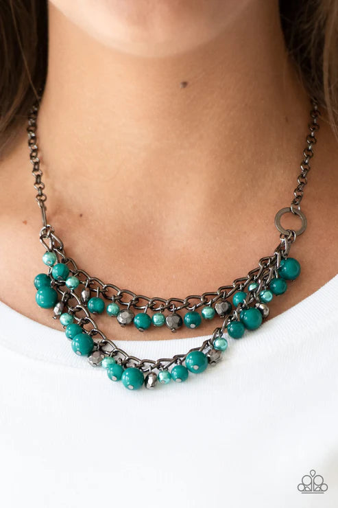 Watch Me Now - Green Pearl Faceted Fringe Necklace N#6558